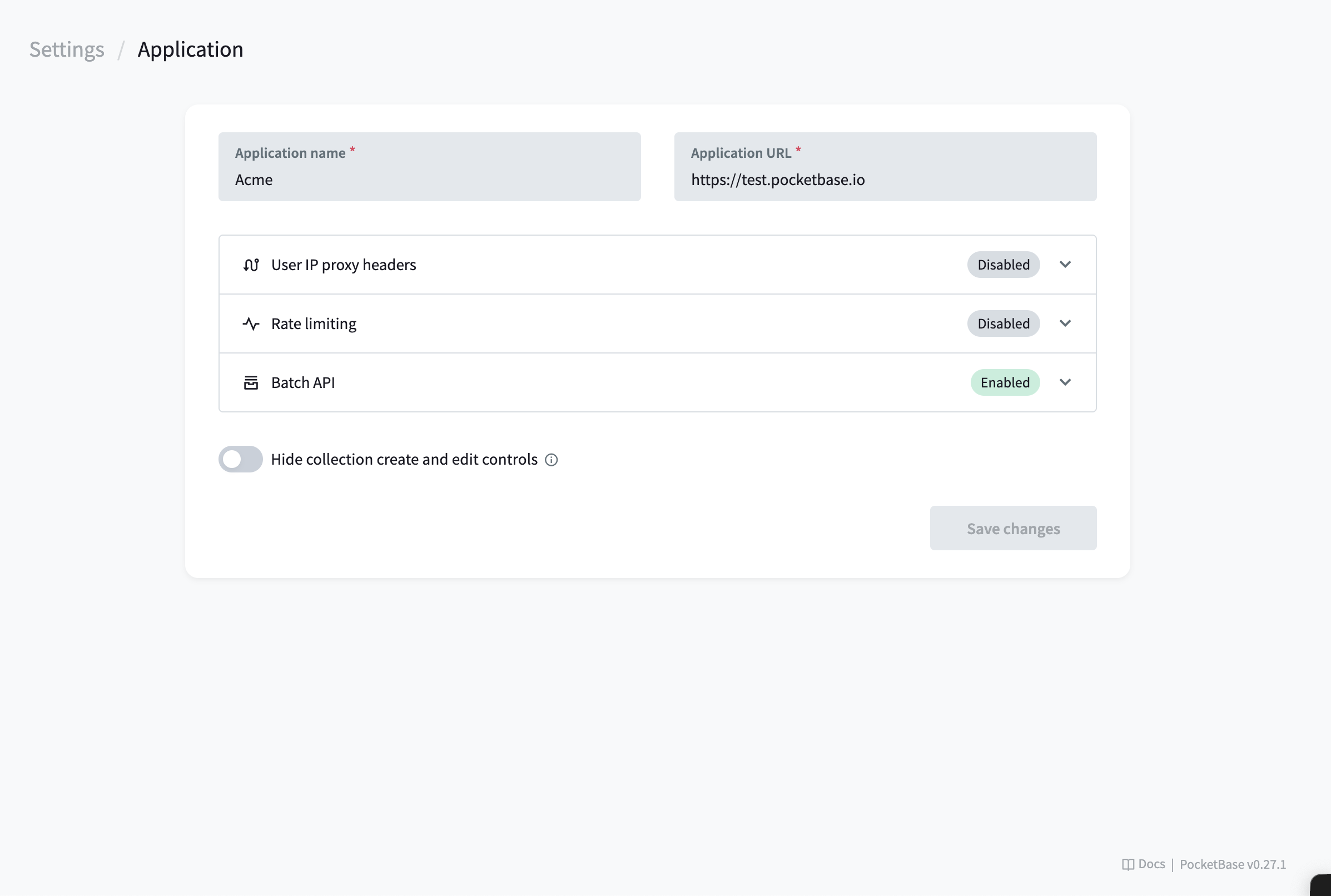 PocketBase General Settings