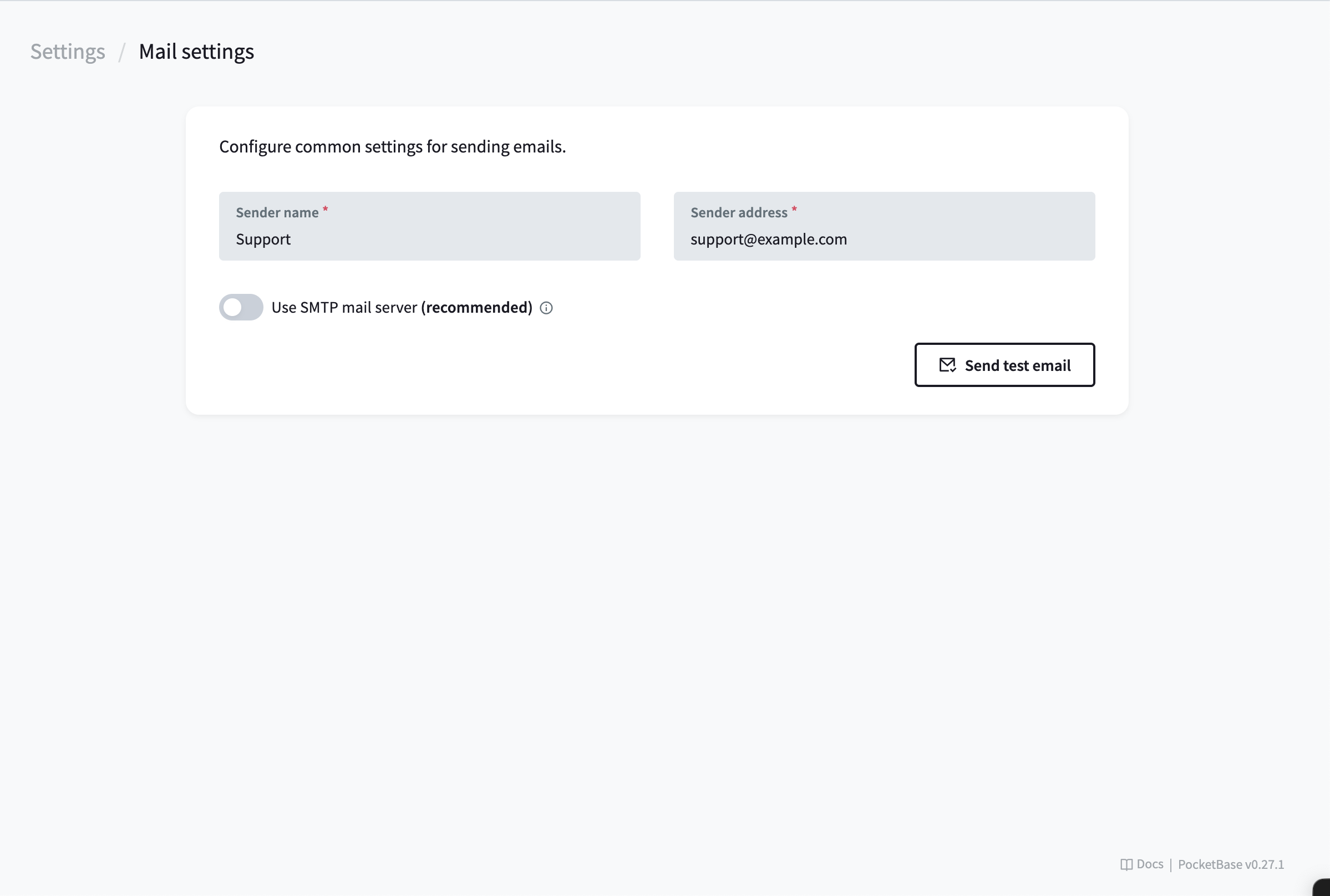 PocketBase Email Settings