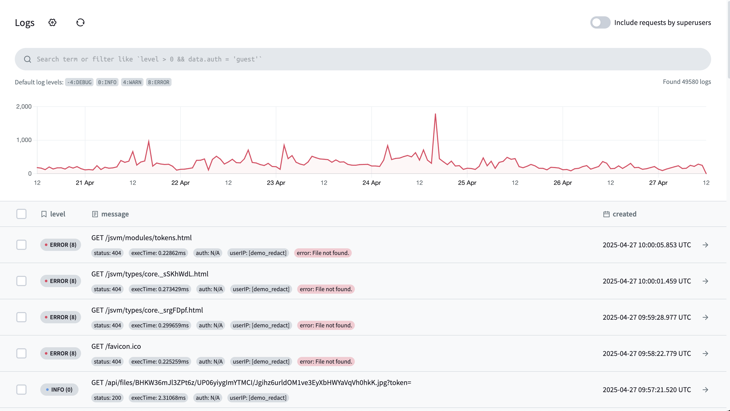 PocketBase Server Logs